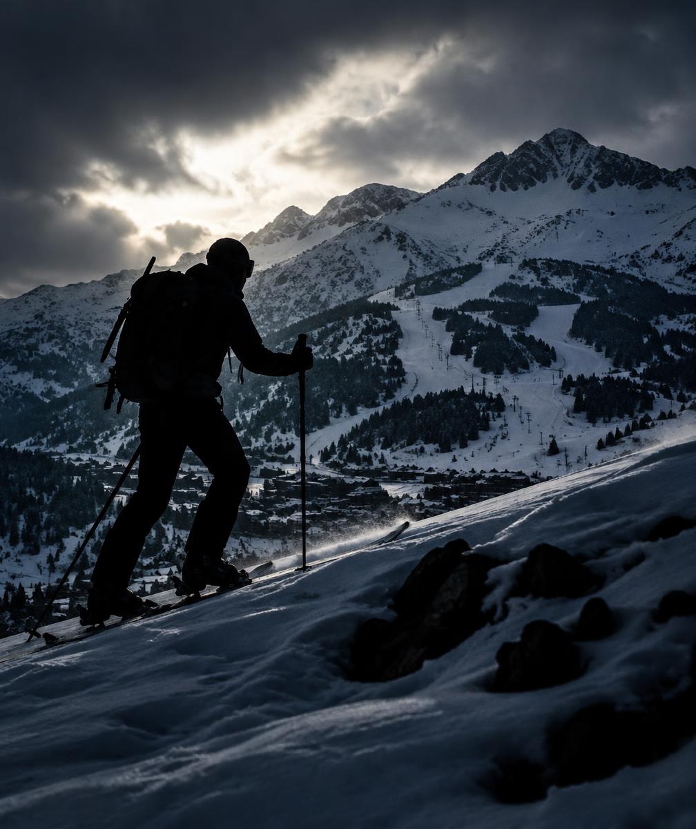 Deportista en una ladera nevada de Andorra